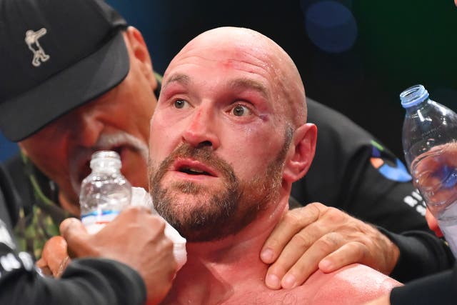 <p>Tyson Fury during his narrow win over Francis Ngannou in October</p>