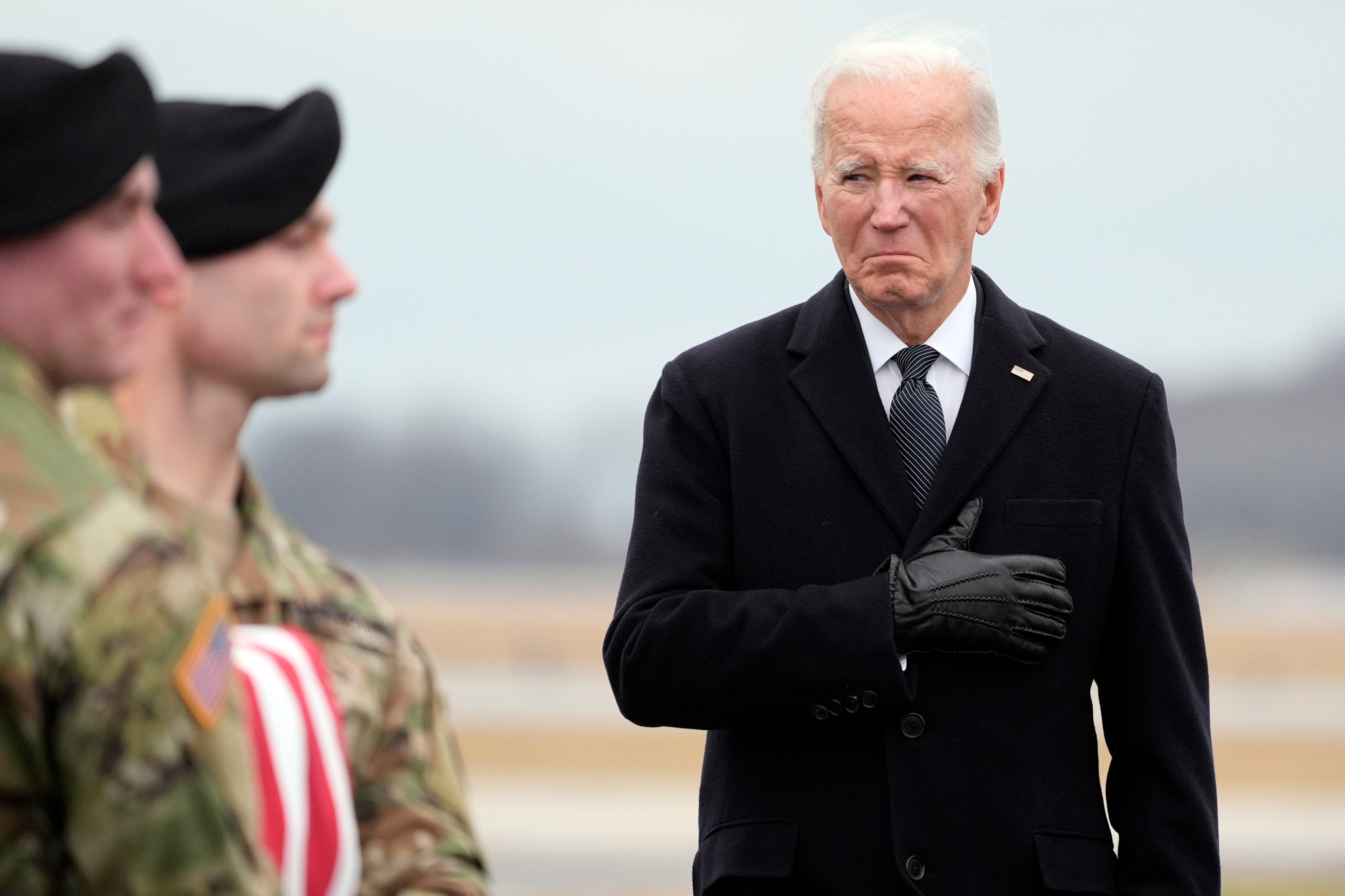 Joe Biden in Delaware as the bodies of the US soldiers killed in Jordan are returned home
