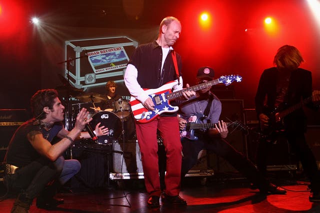 <p>Wayne Kramer onstage in New York in 2009, surrounded by Perry Farrell, Tom Morello and Carl Restivo</p>