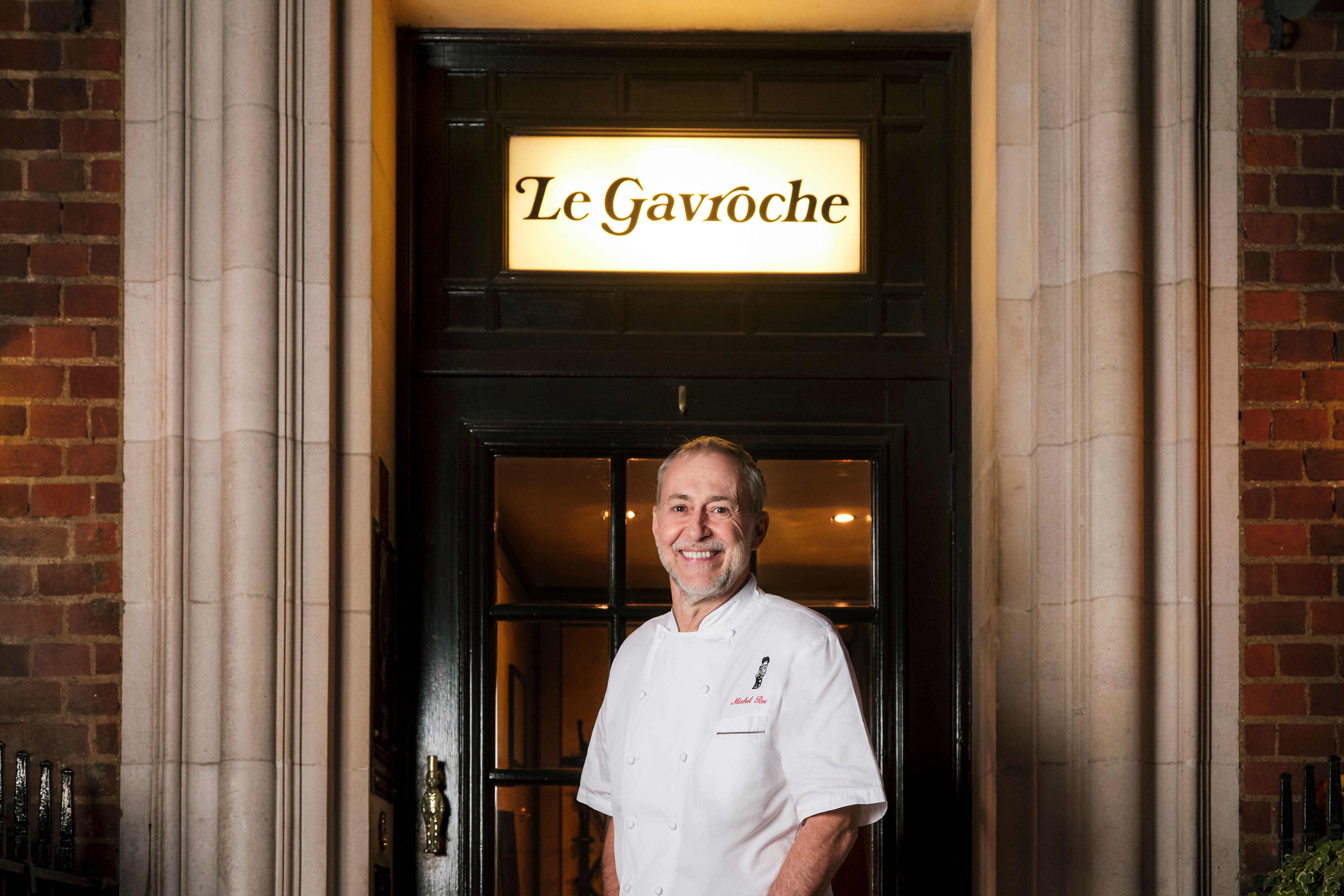 Michel Roux in the doorway of Le Gavroche