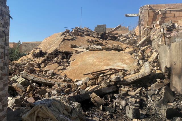 <p>A building is reduced to rubble after a US airstrike in Iraq on 3 February, 2024 </p>