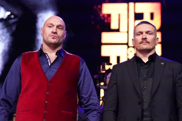 <p>Tyson Fury (left) will box Oleksandr Usyk in Riyadh on 18 May (Zac Goodwin/PA)</p>