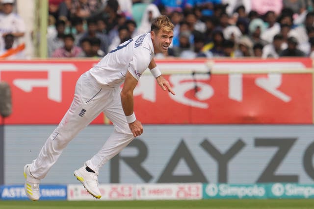 James Anderson gave England a great start on the third morning in Visakhapatnam (Manish Swarup/AP)
