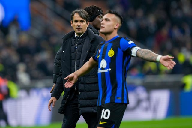 Inter Milan’s head coach Simone Inzaghi (left) saw his side take control at the top of the table (Antonio Calanni/AP)