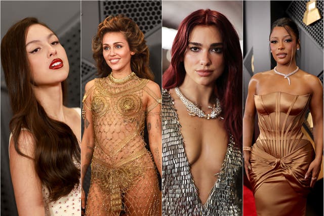 <p>Olivia Rodrigo, Miley Cyrus, Dua Lipa and Victoria Monet on the Grammys 2024 red carpet</p>