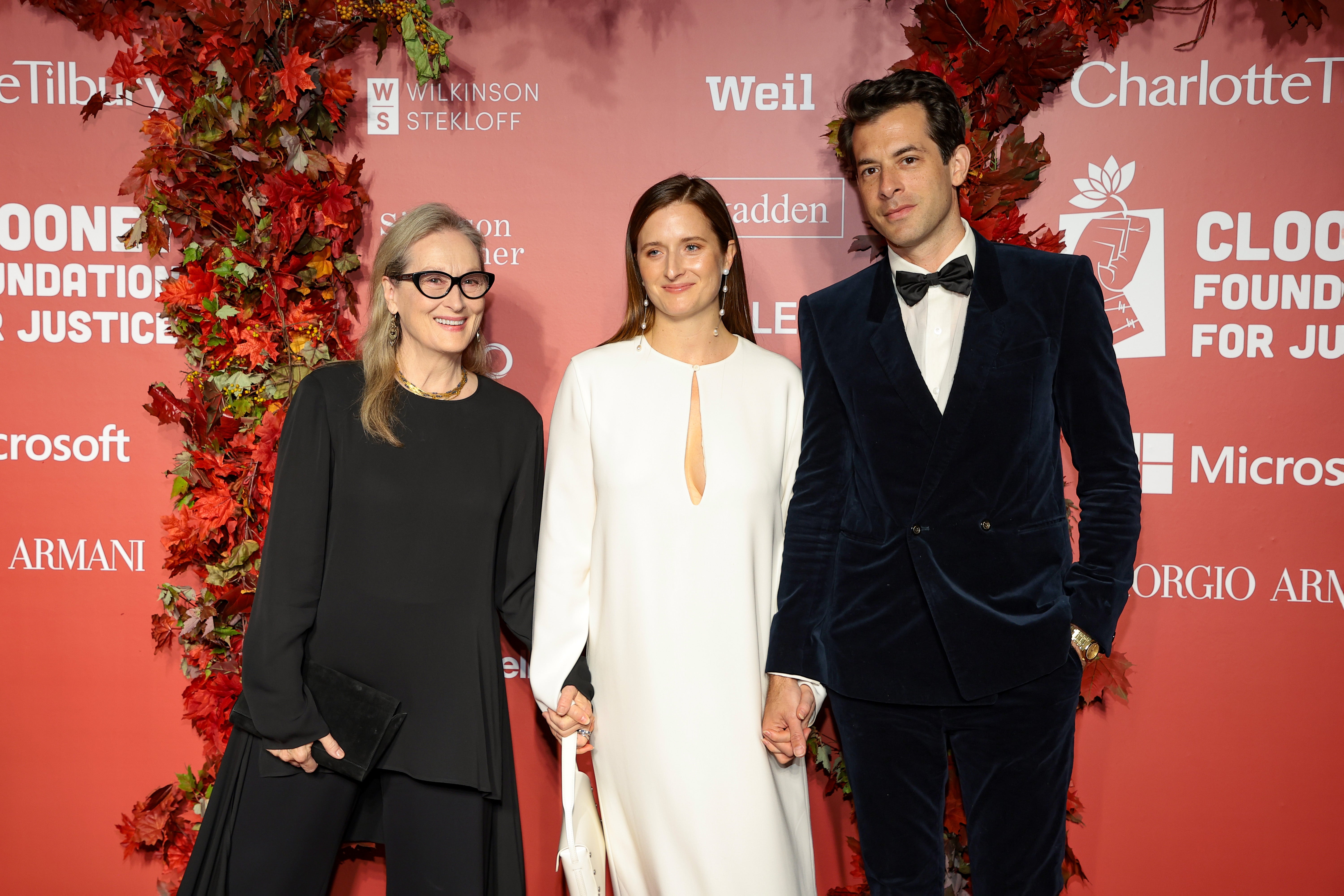 Meryl Streep, Grace Gummer, and Mark Ronson attend Clooney Foundation For Justice Inaugural Albie Awards at New York Public Library in September 2022 in New York City