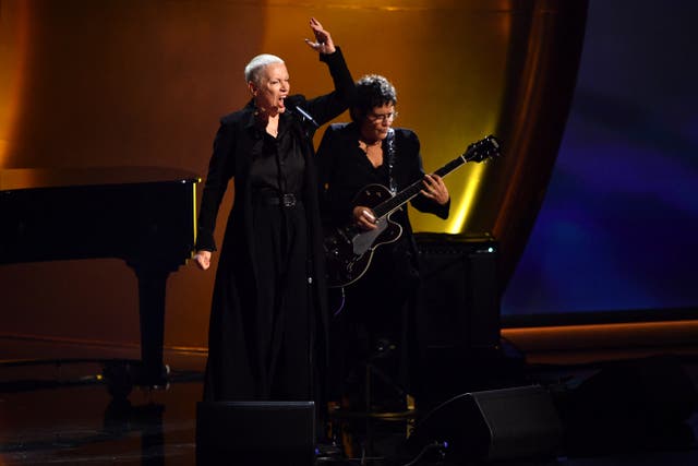 <p>Annie Lennox performing during the 2024 Grammys</p>