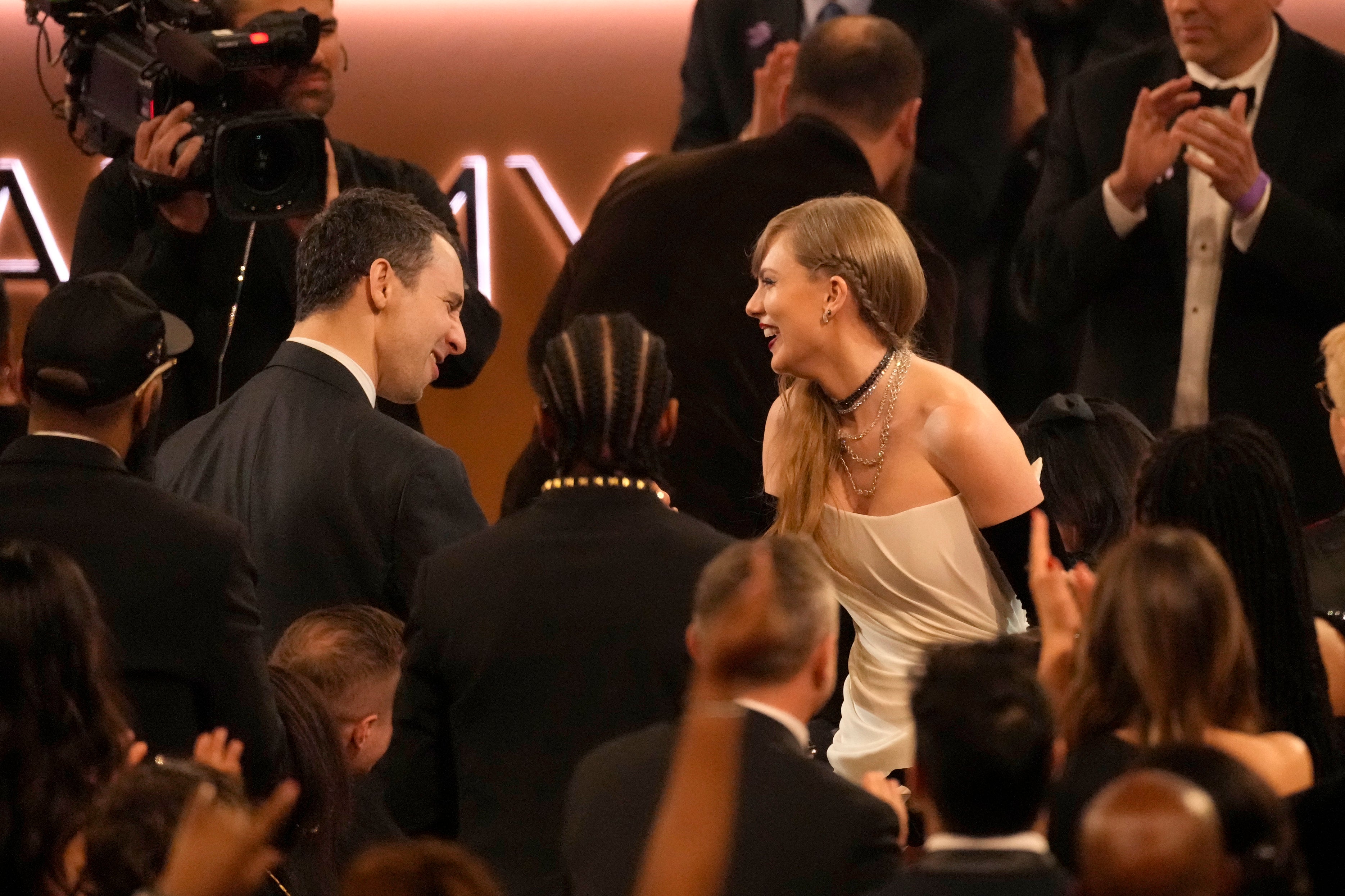 Jack Antonoff and Taylor Swift at the Grammys