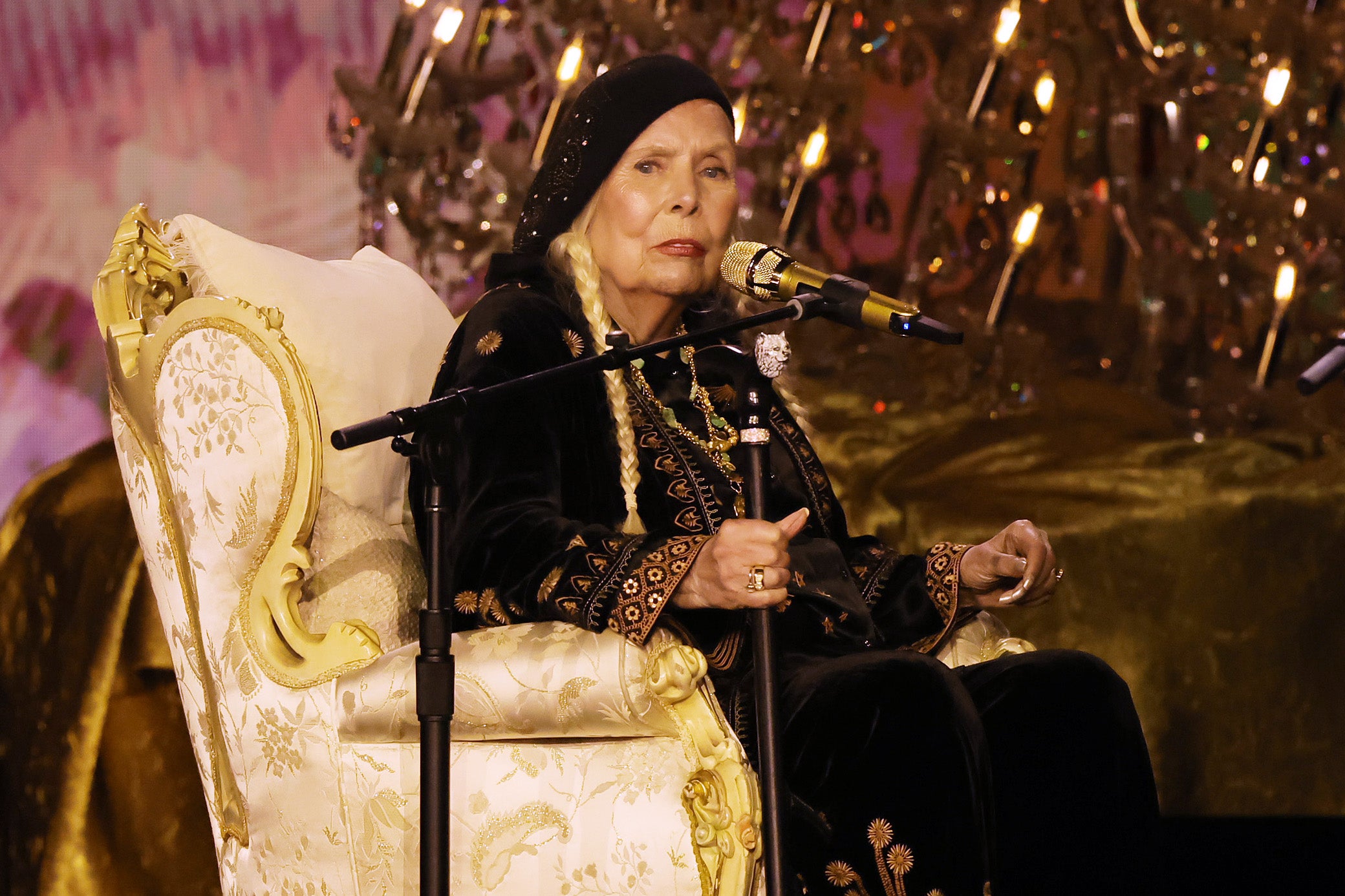 Joni Mitchell on stage during the 2024 Grammys