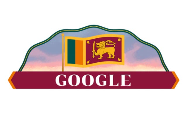 <p>The 4 February Google Doodle depicted the Sri Lankan flag waving in the sky </p>