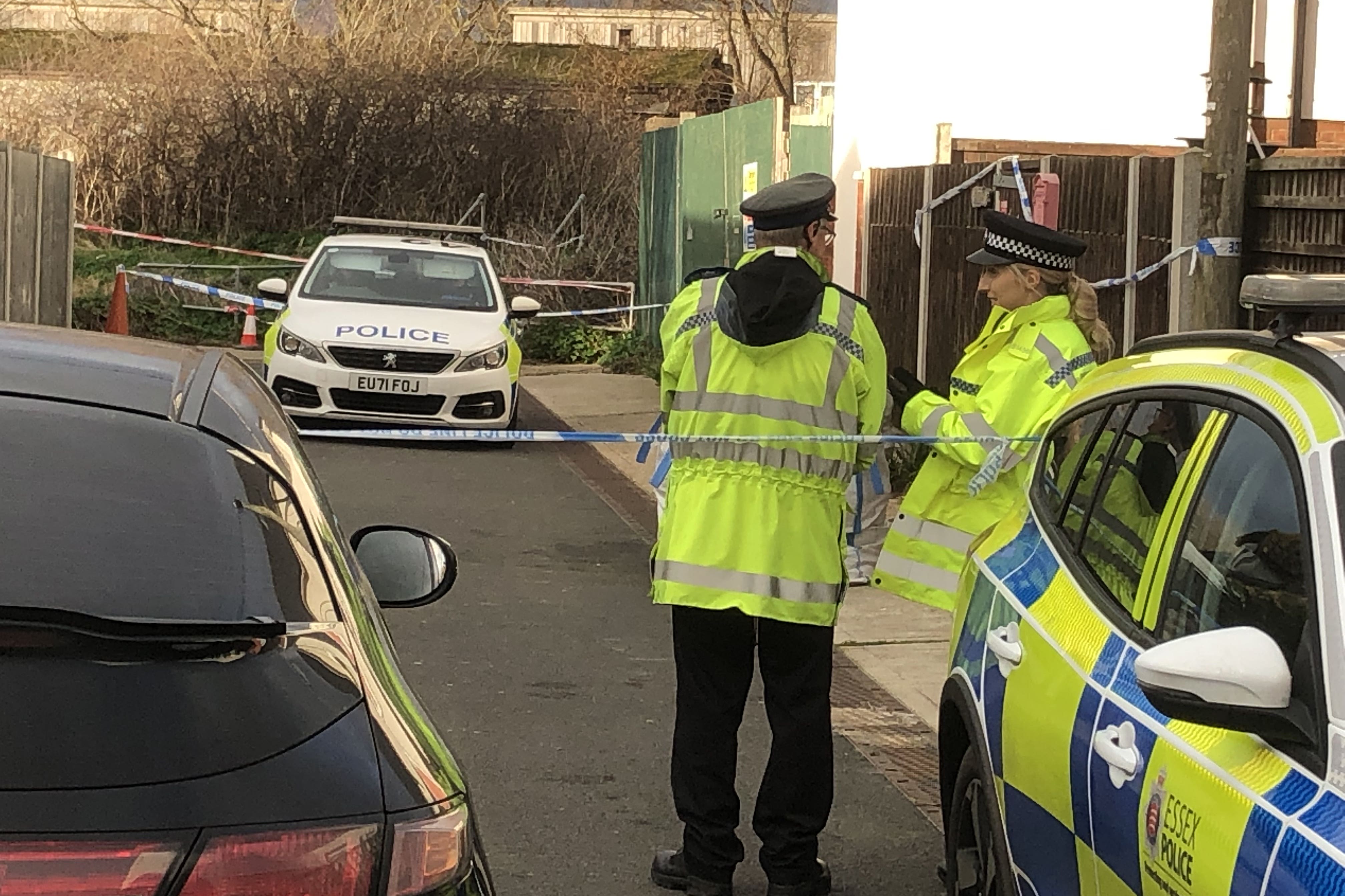 The police cordon in Hillman Avenue, Jaywick, Essex, after Ms Martin was savaged by two dogs (Gwyn Wright/PA)