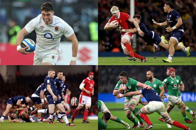 <p>England’s Tommy Freeman (top left), Wales’ Aaron Wainwright (top right), Scotland’s Finn Russell (bottom left) and Ireland’s Joe McCarthy (bottom right) all impressed</p>