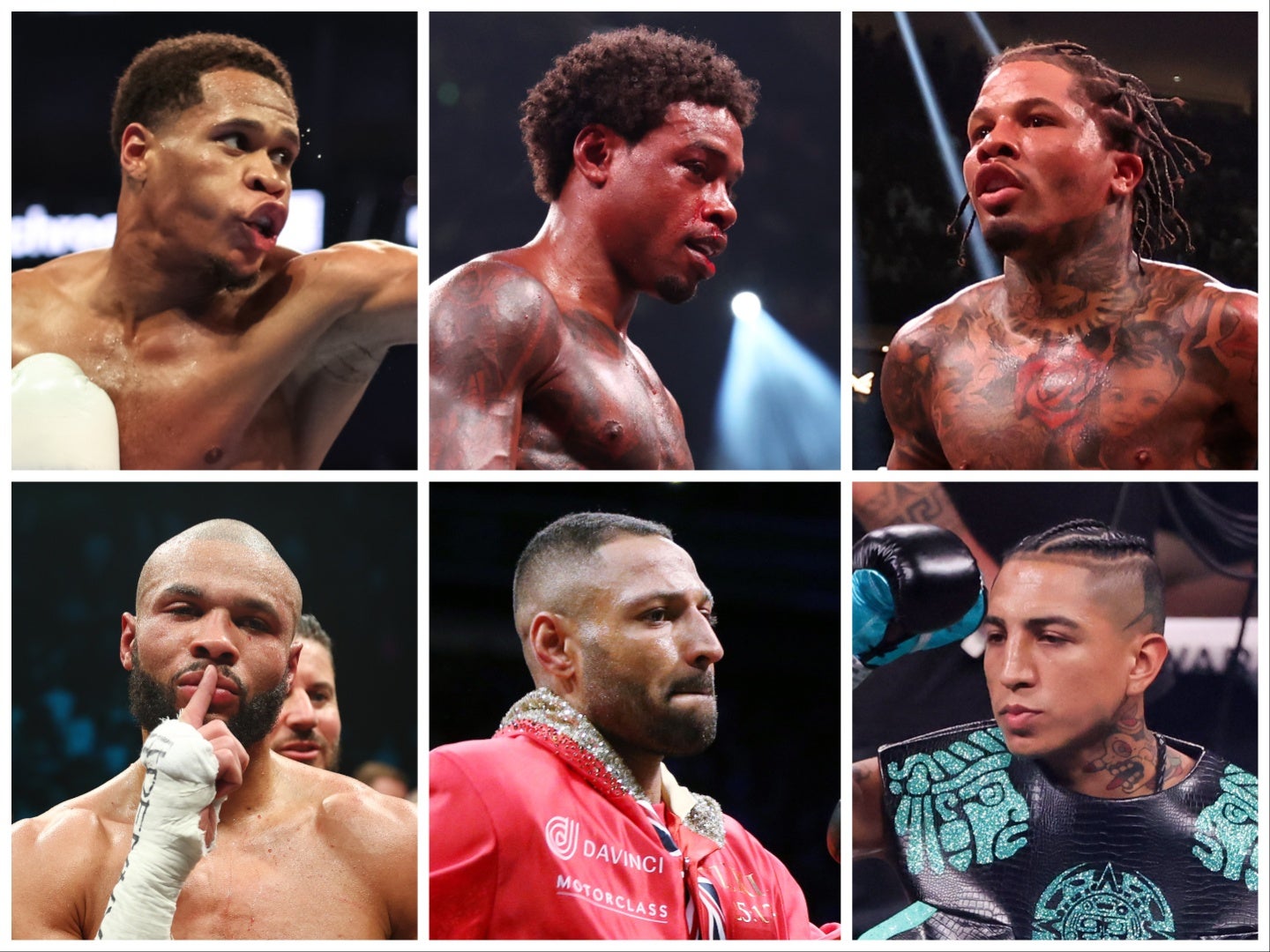 Clockwise from top left: Devin Haney, Errol Spence Jr, Gervonta Davis, Mario Barrios, Kell Brook, Chris Eubank Jr