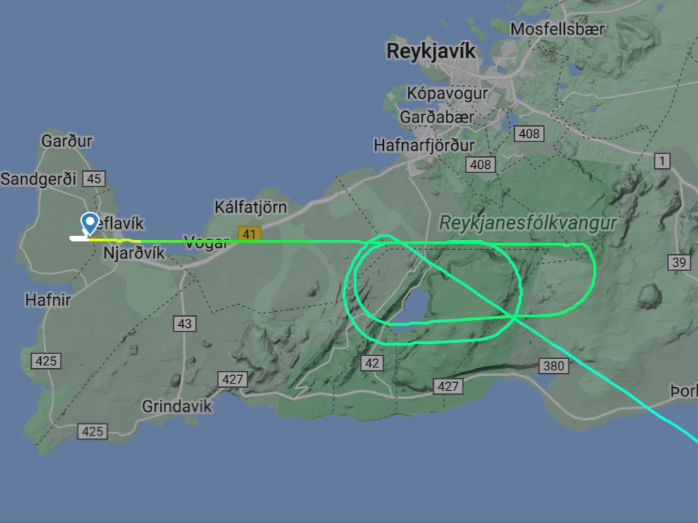 Holding pattern: the incoming aircraft from Gatwick had to wait before landing at Keflavik International Airport