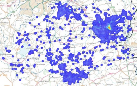 Map showing the number of serious violence incidents with central Bath being a hotspot area