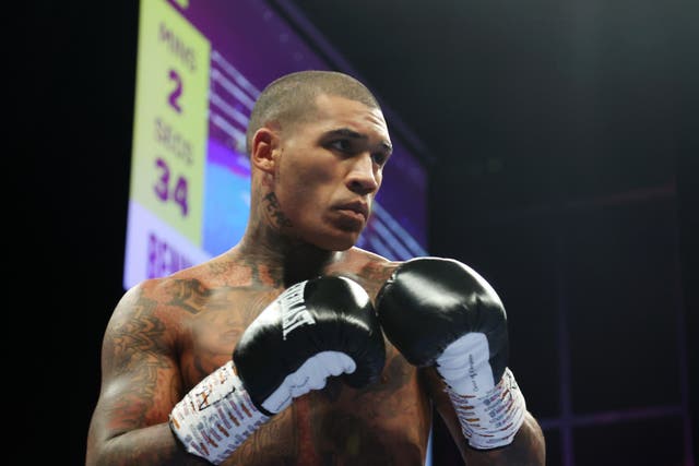 <p>Conor Benn during his win over Peter Dobson on 3 February</p>