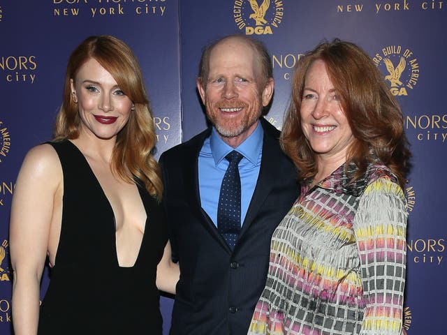 <p>Bryce Dallas Howard with Ron Howard and Cheryl Howard </p>