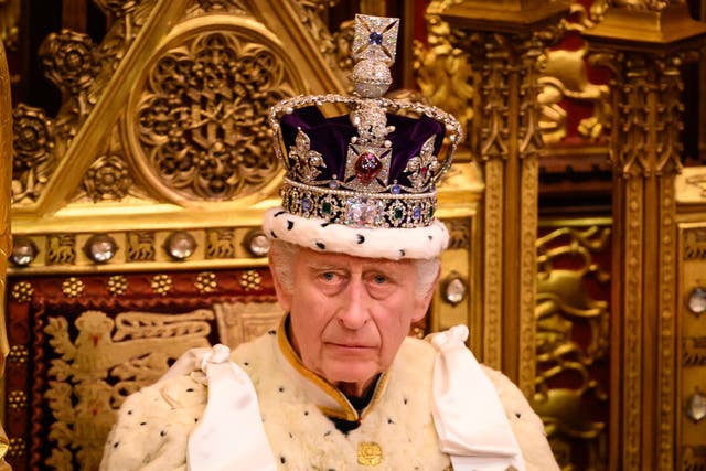 Charles delivers the King’s Speech during the State Opening of Parliament (Leon Neal/PA)