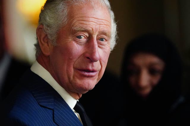 <p> King Charles III during a reception with Realm High Commissioners and their spouses in the Bow Room at Buckingham Palace on September 11, 2022</p>