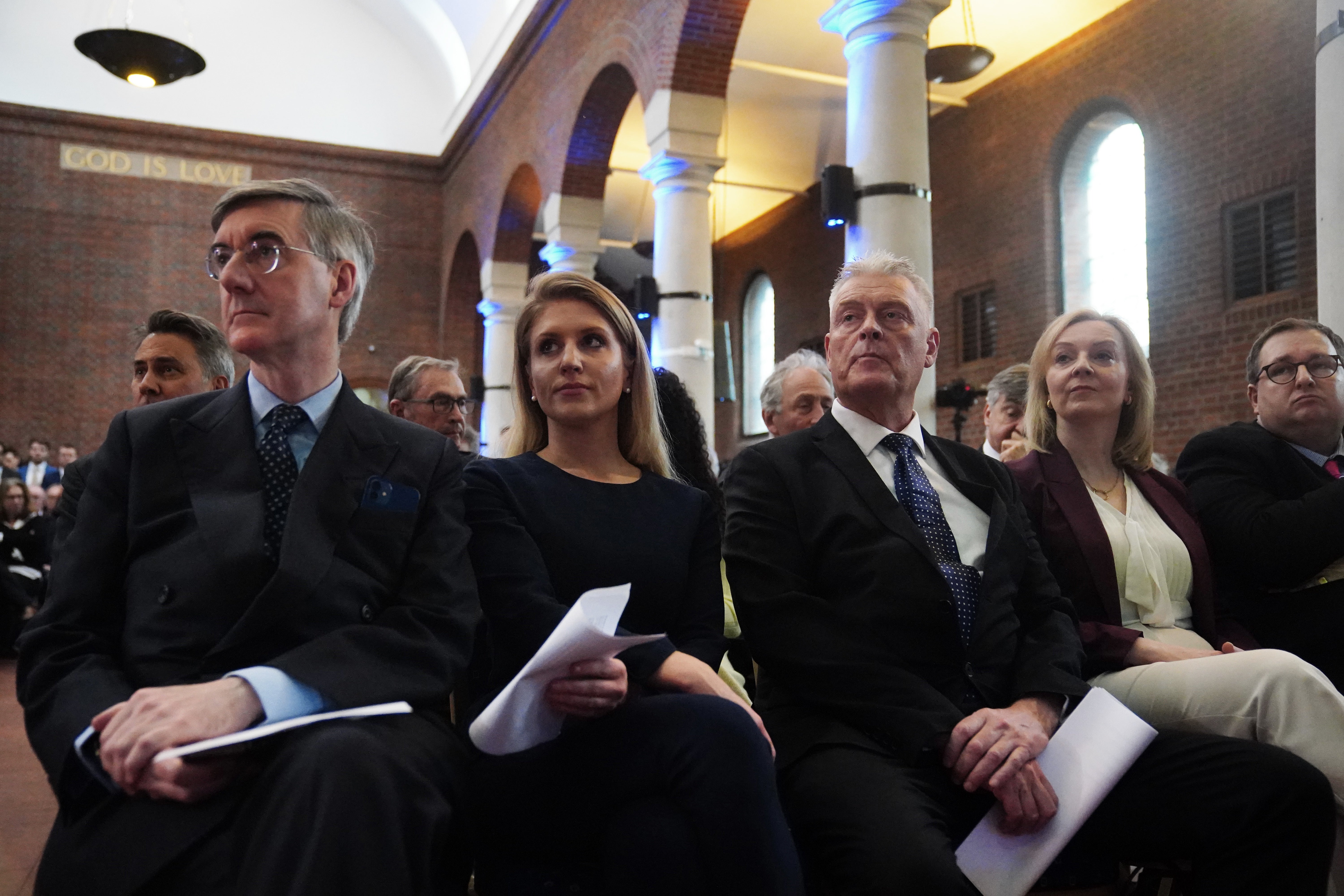 Sir Jacob Rees-Mogg, Mhairi Fraser, Lee Anderson and Liz Truss at the launch