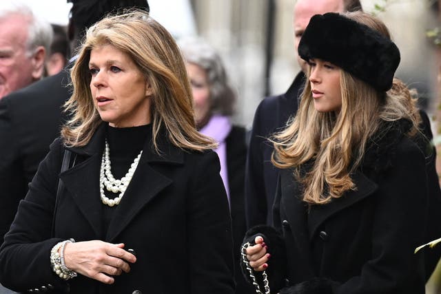 <p>Kate Garraway and daughter Darcey attend Derek Draper’s funeral </p>