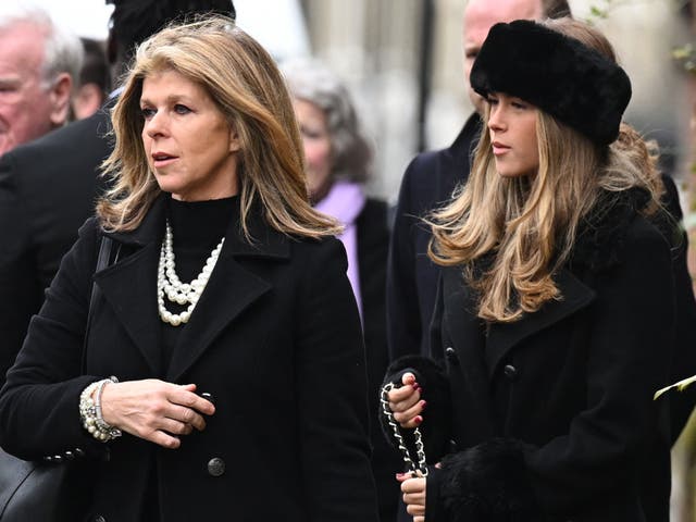 <p>Kate Garraway and daughter Darcey attend Derek Draper’s funeral </p>