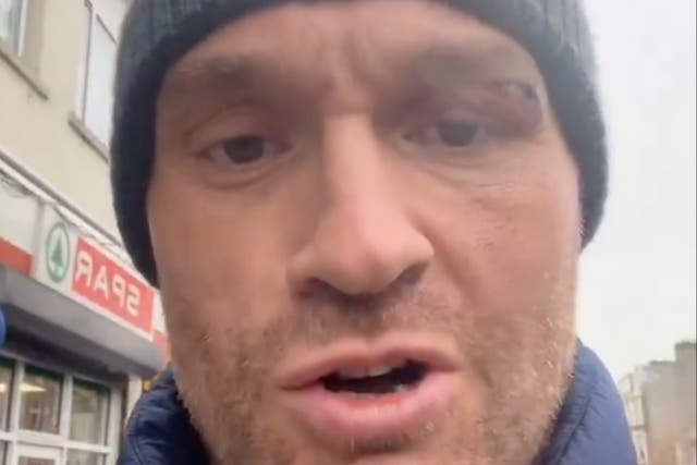 <p>Tyson Fury shows the stitches on the cut that derailed his February fight with Oleksandr Usyk</p>