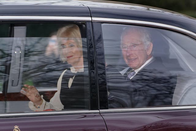 The King and Queen leave Clarence House in London following the announcement of Charles’s cancer diagnosis (James Manning/PA)