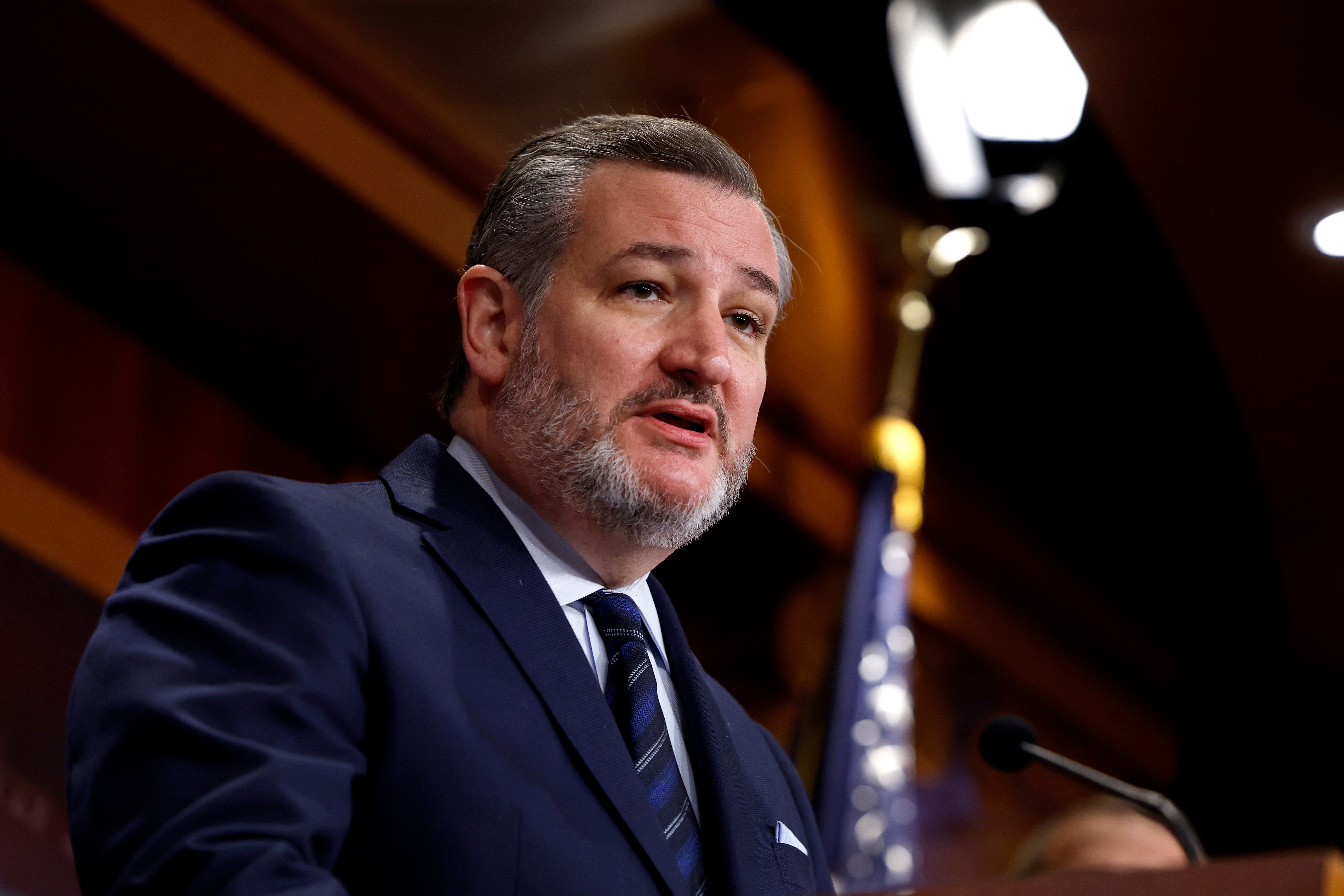 Ted Cruz speaks during a news conference about the US southern border at the Capitol in Washington, DC, on 6 February 2024