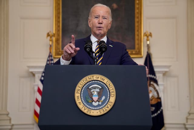 <p>President Joe Biden delivers remarks on the Emergency National Security Supplemental Appropriations Act in the State Dining Room of the White House, Tuesday, Feb. 6, 2024, in Washington. (AP Photo/Evan Vucci)</p>