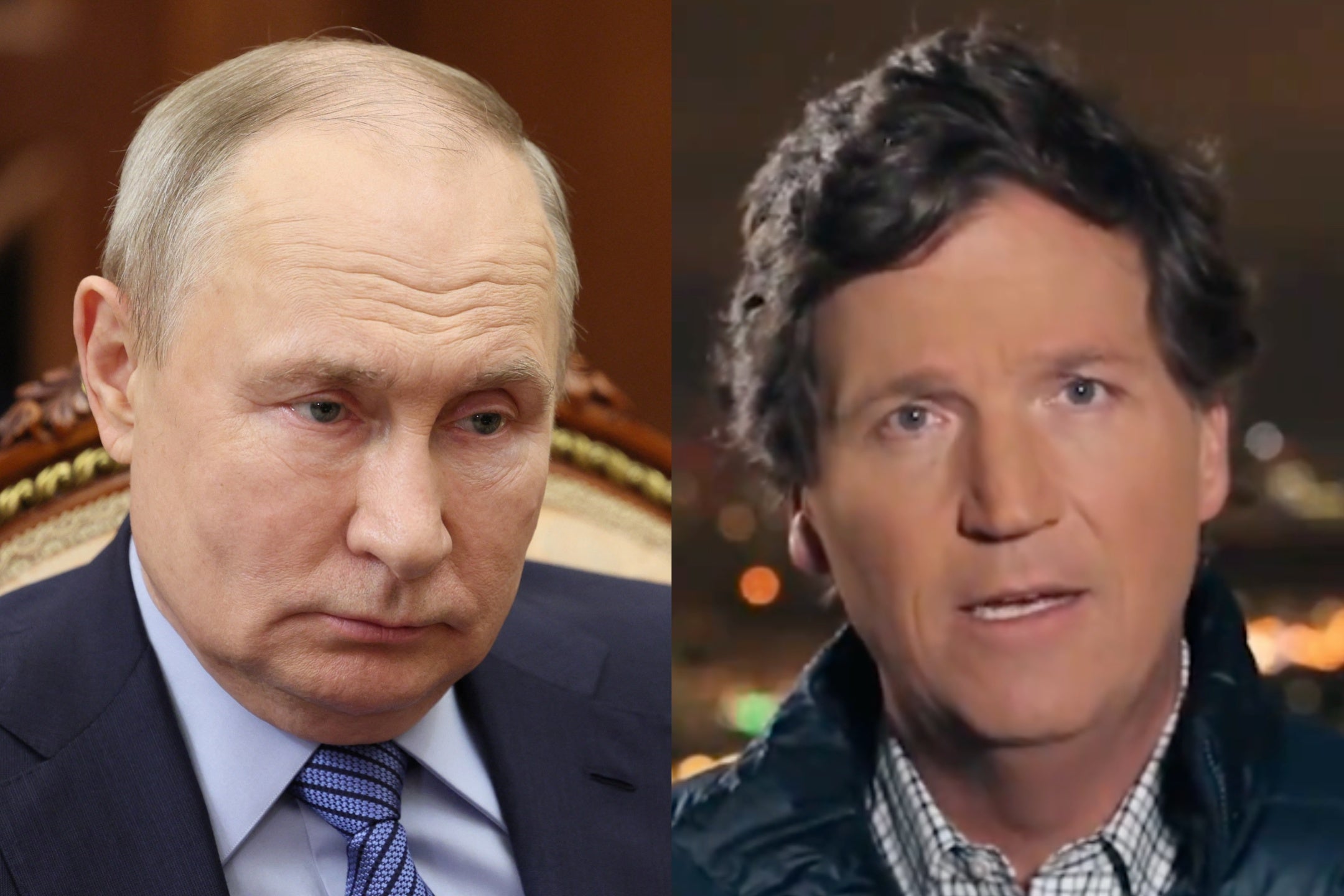 <p>Vladimir Putin and Tucker Carlson</p>