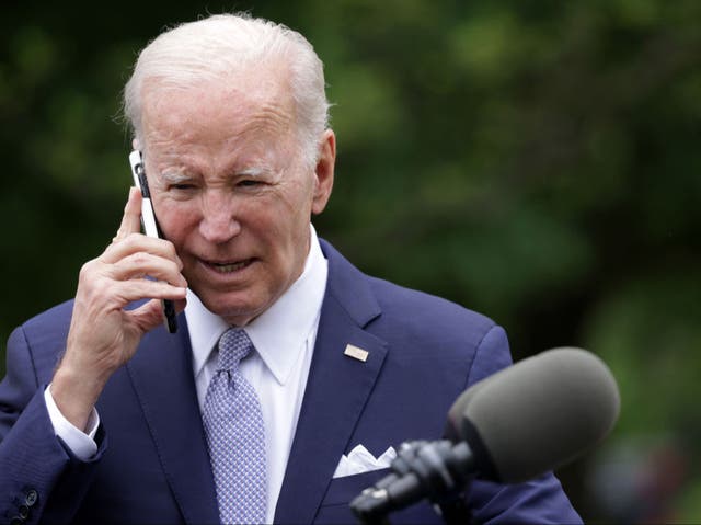 <p>The real Joe Biden in May 2023, emphatically not urging New Hampshire primary voters to stay home</p>