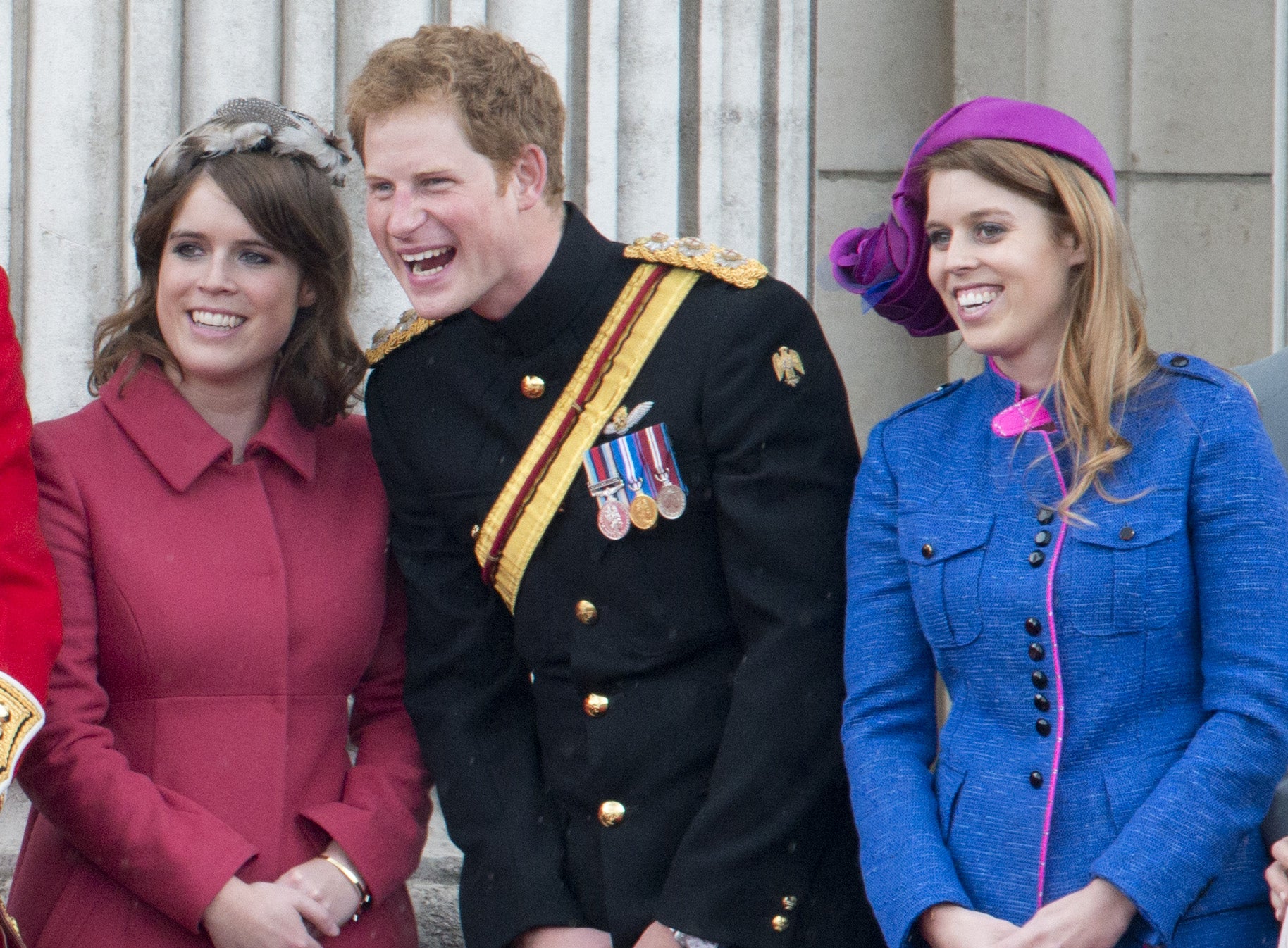 Princess Beatrice, Prince Harry And Princess Eugenie during Trooping the Colour