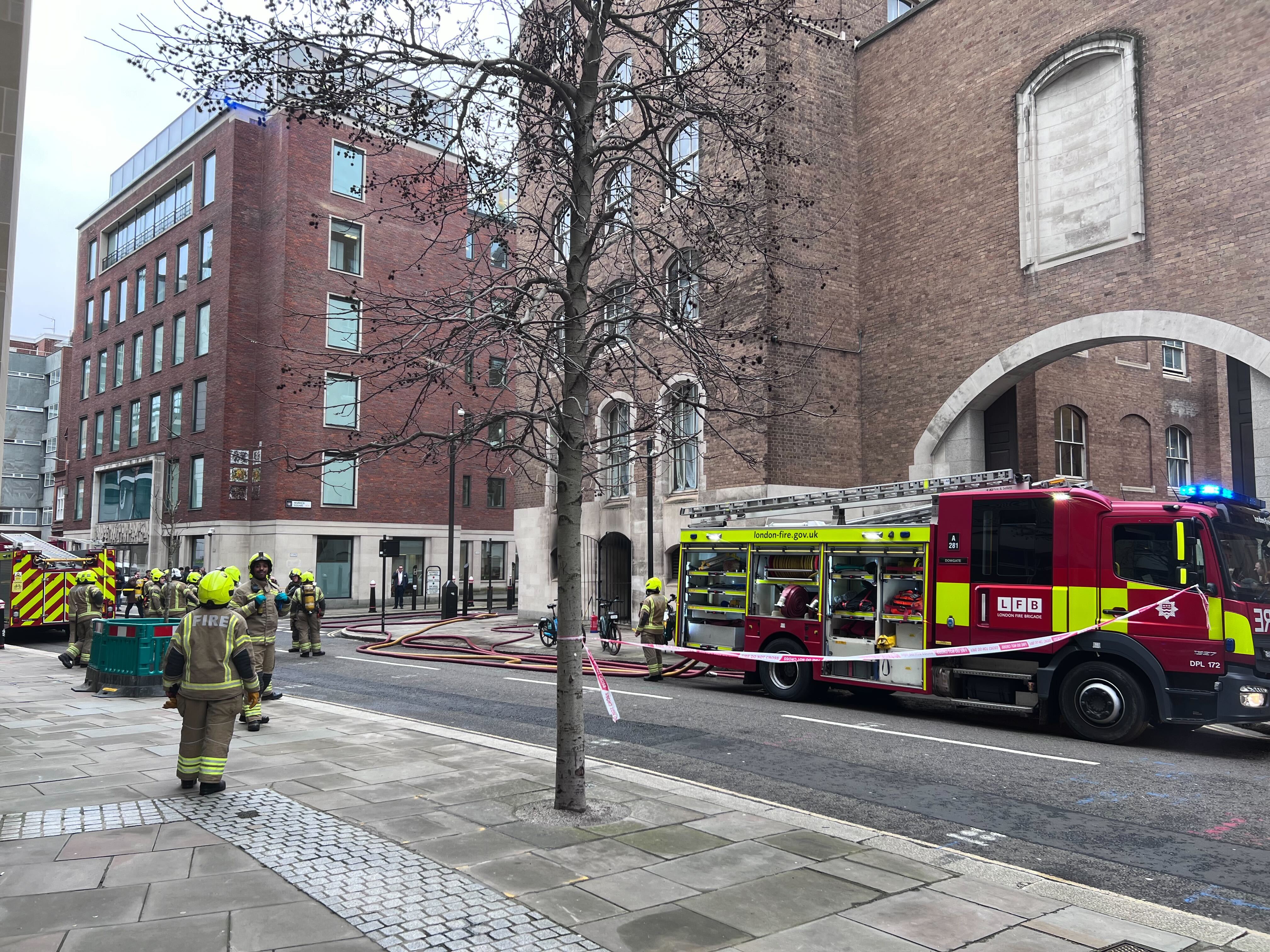 Fire fighters attending the incident in central London