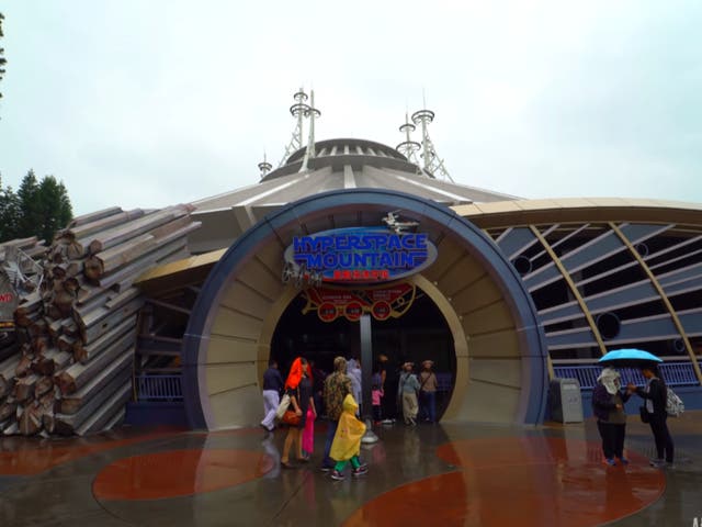 <p>12 people were trapped inside the Hyperspace Mountain attraction in Hong Kong Disneyland on Wednesday. Screengrab</p>