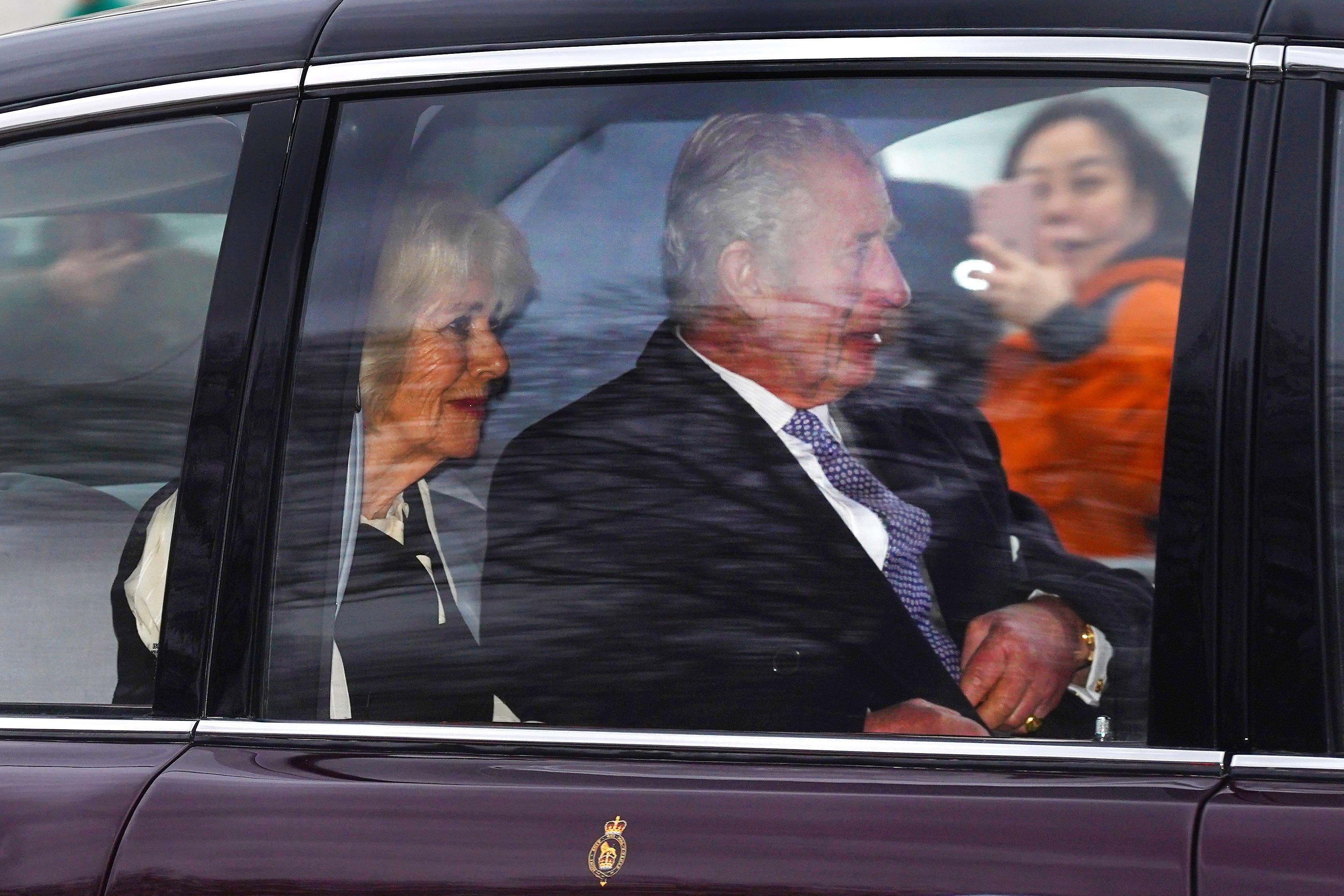 The King and Queen on The Mall after leaving Clarence House following the announcement of Charles’s cancer diagnosis (Victoria Jones/PA)