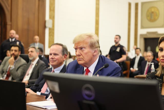 <p>Former US President Donald Trump sits in the courtroom during his civil fraud trial at New York Supreme Court on 11 January 2024 in New York City</p>