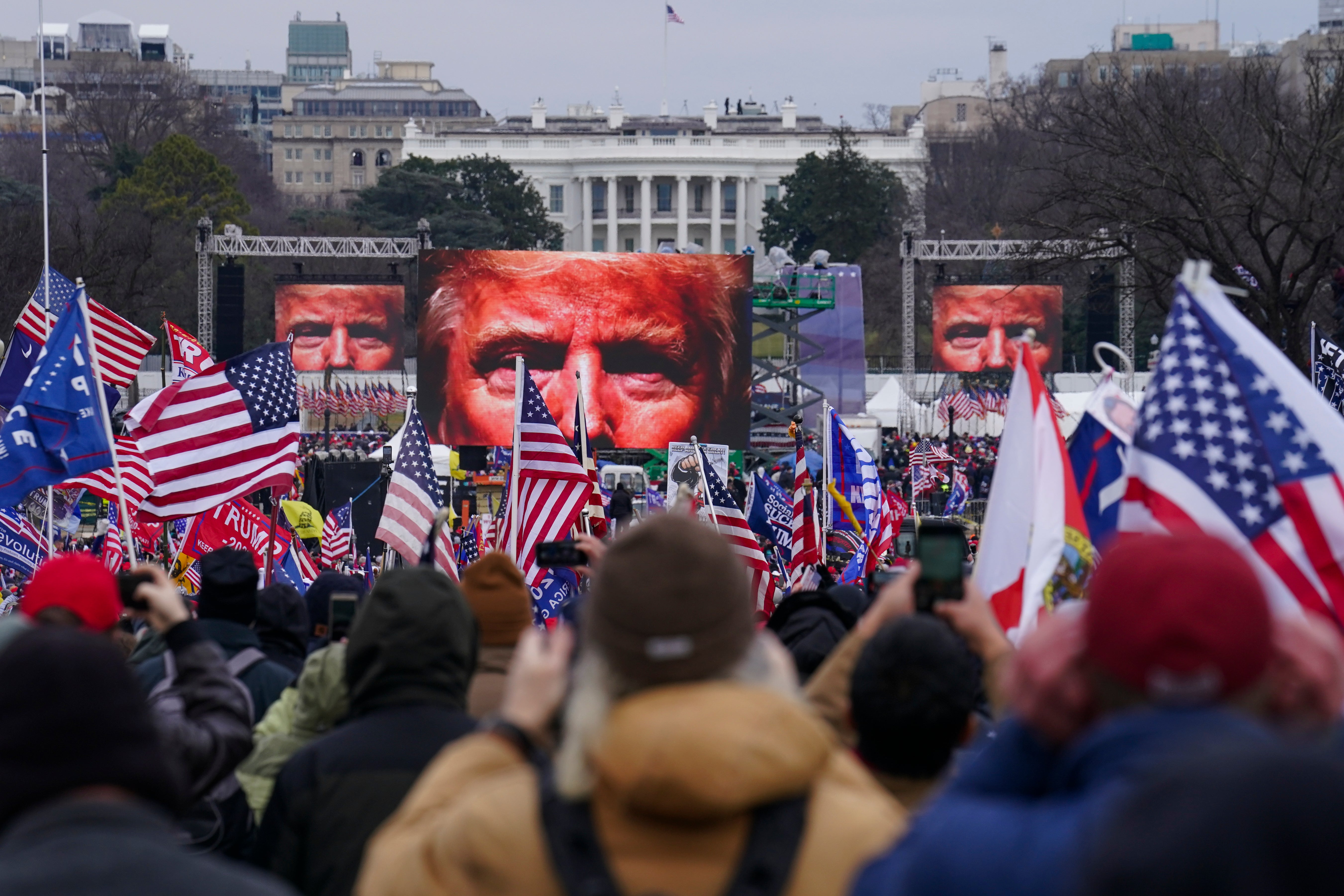 Donald Trump’s supporters listen to him speak in Washington DC on 6 January, 2021.