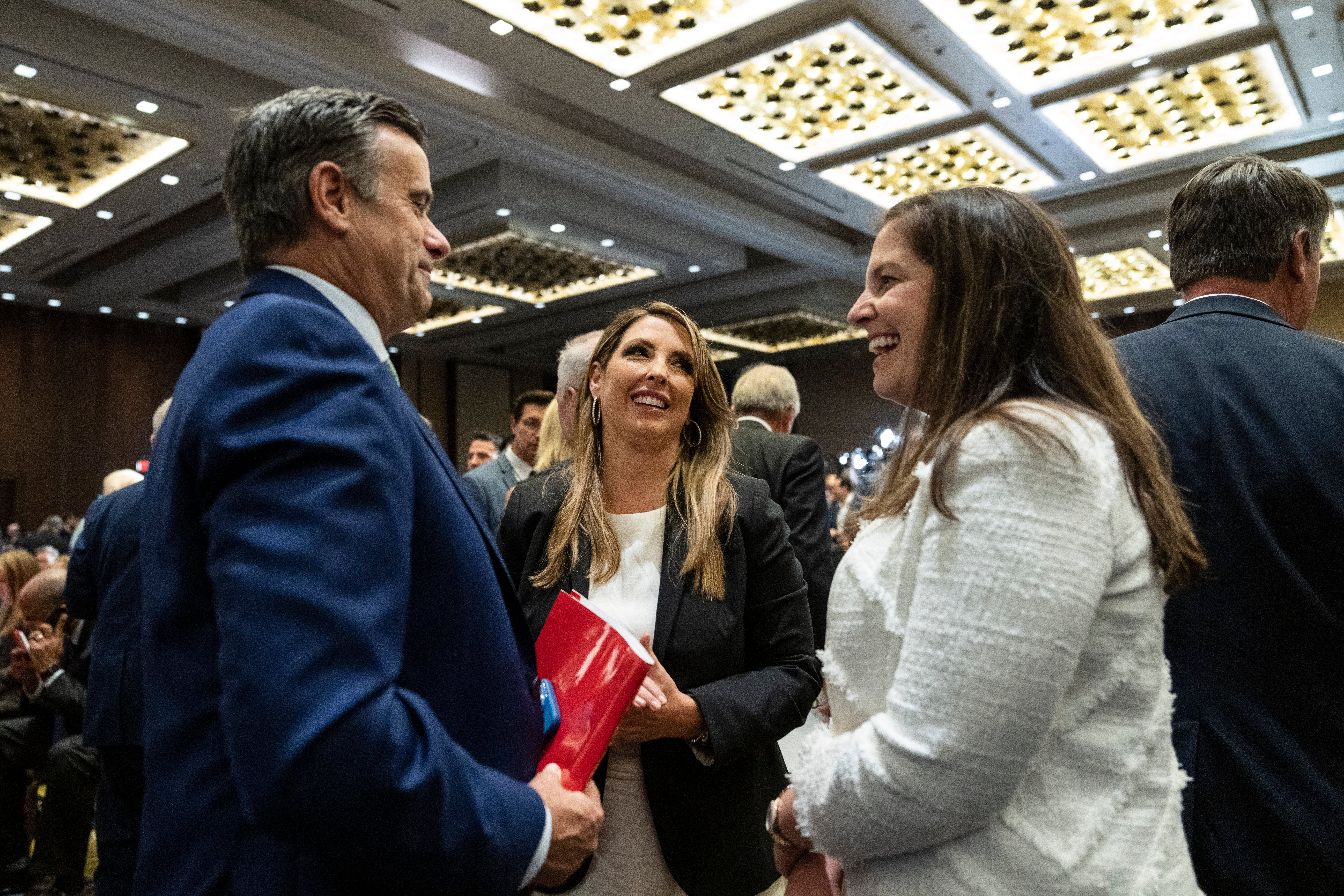 Former Director of National Intelligence and Congressman John Ratcliffe, McDaniel and congresswoman Elise Stefanik at the America First Agenda Summit