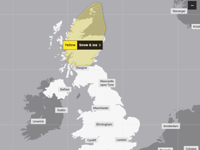 <p>Map of yellow warning for Scotland on Saturday</p>