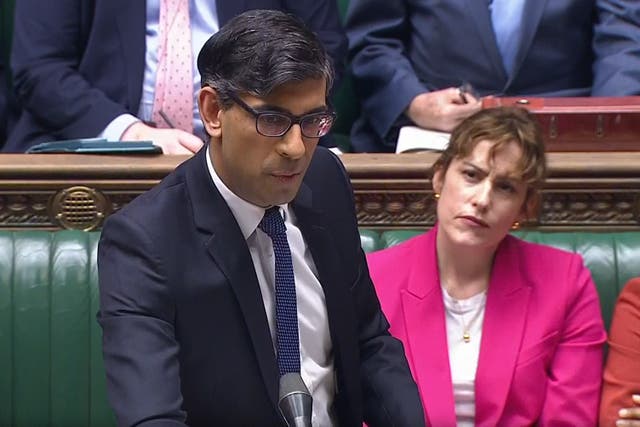 Prime Minister Rishi Sunak speaks during Prime Minister’s Questions in the House of Commons on Wednesday (House of Commons/UK Parliament/PA)