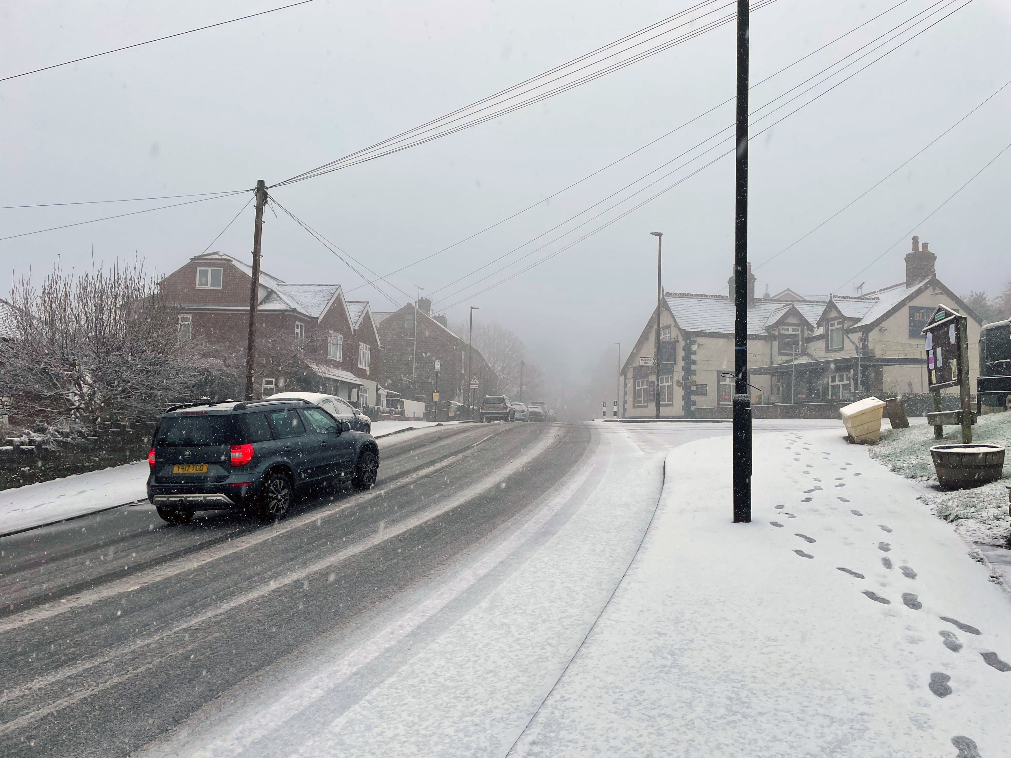Snow in Worrall in South Yorkshire.
