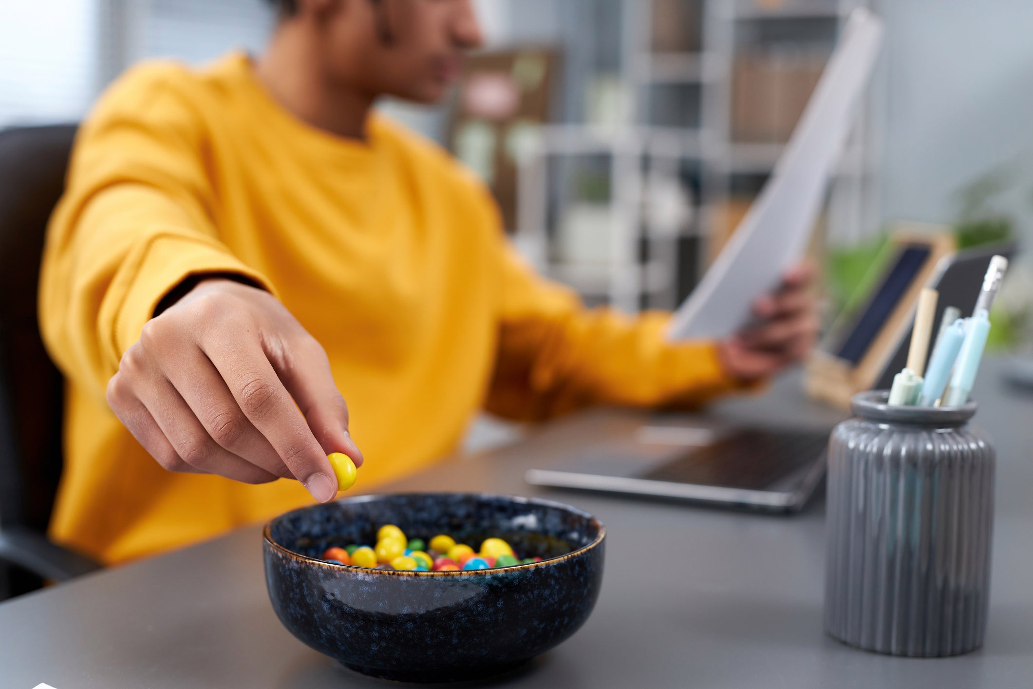 In one study, people who worked from home ate 800 more calories per day than office workers