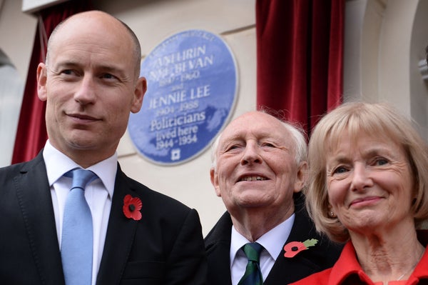 Kinnock with his parents unveiling a Blue Plaque at 23 Cliveden Place, Chelsea, once home of Labour titans Jennie Lee and Nye Bevan 