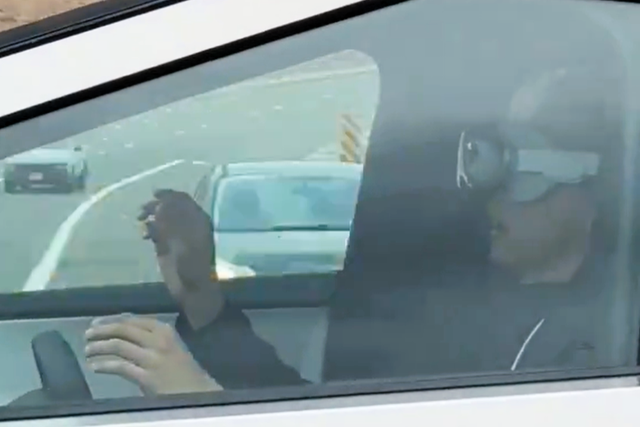 <p>A video posted to X on 5 February appears to show a driver of a Tesla Cybertruck wearing an Apple Vision Pro headset</p>