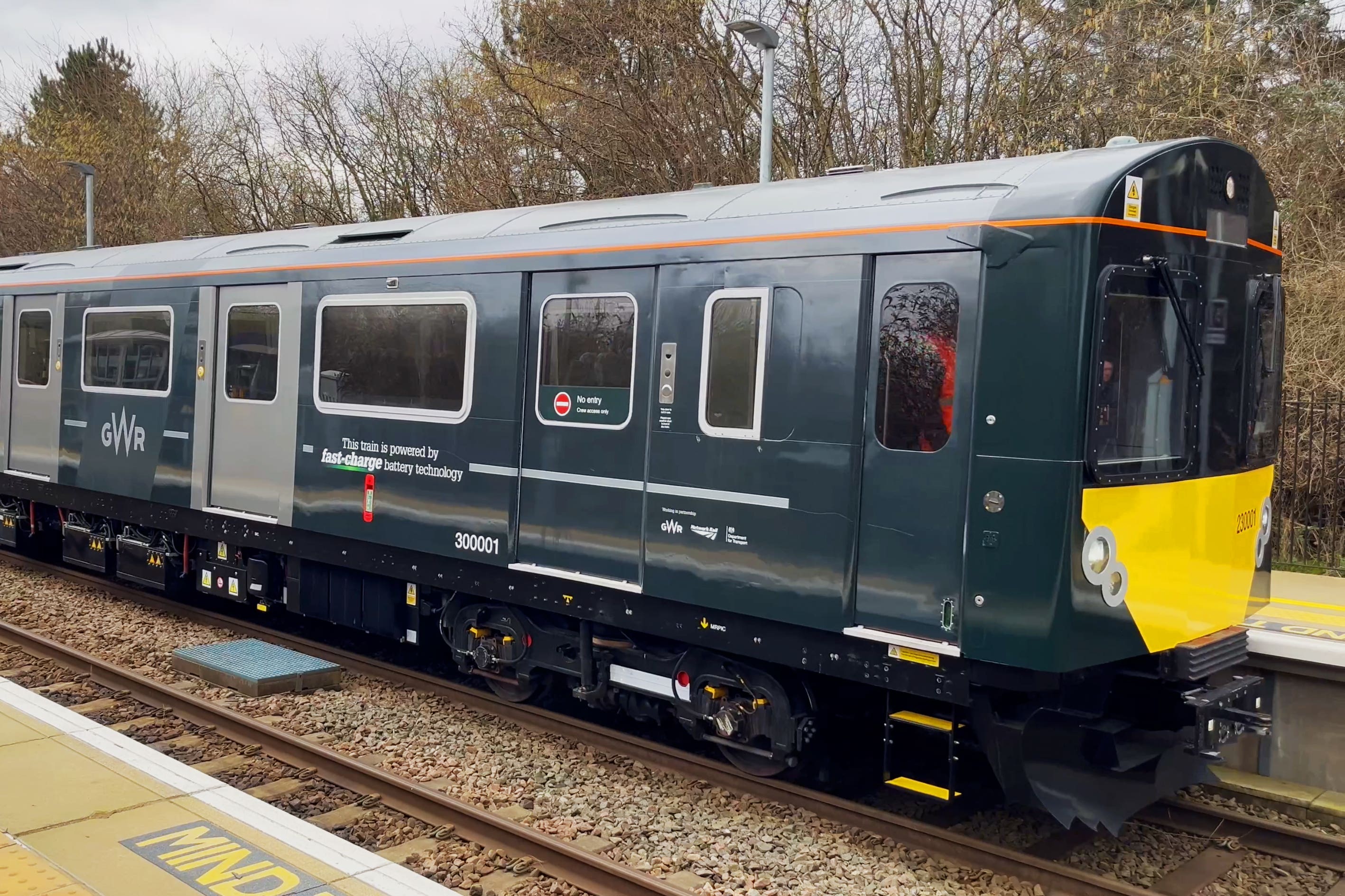 A rapid charger for battery-powered trains has been developed to support efforts to decarbonise Britain’s railways (GWR/PA)