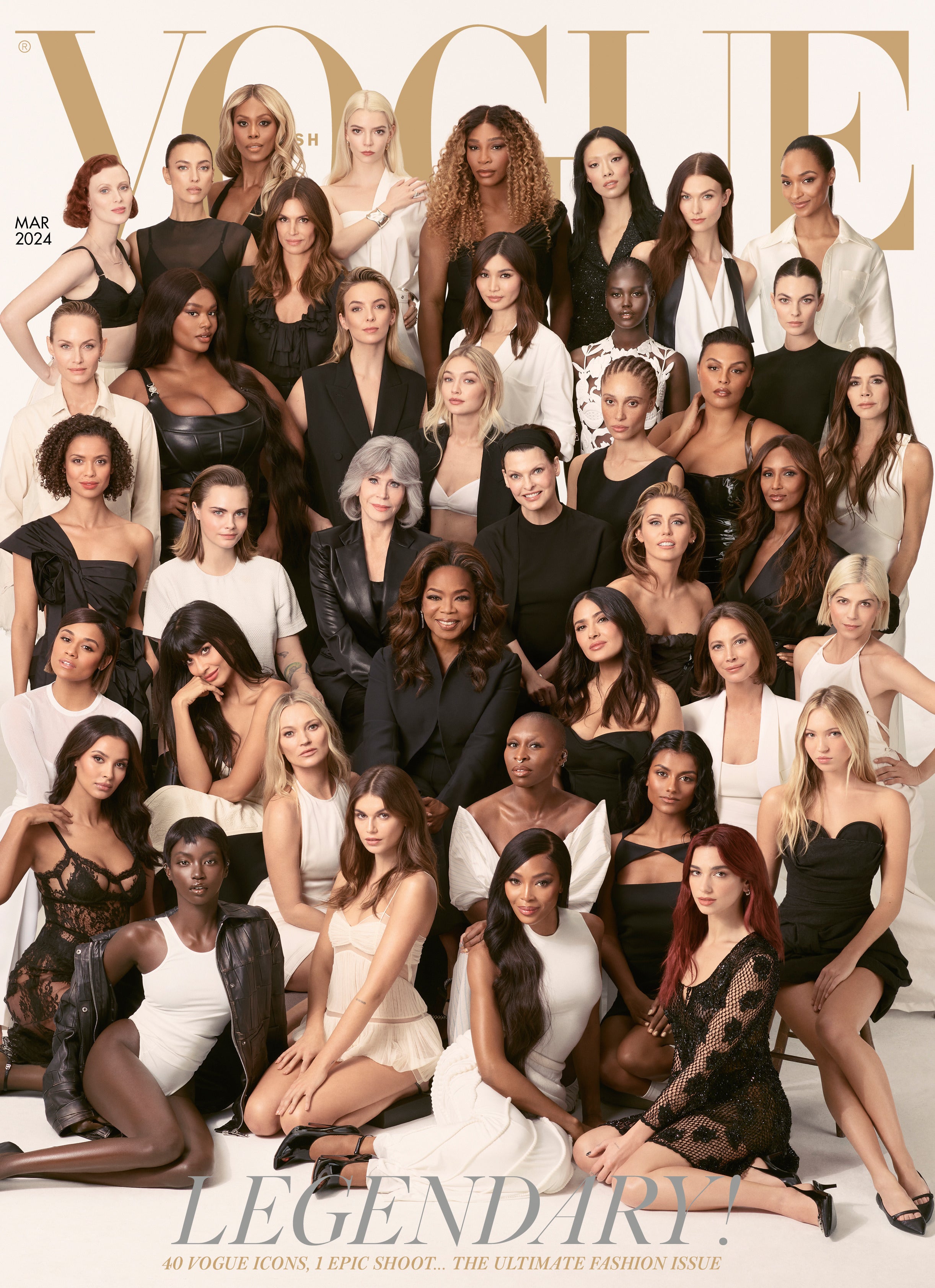 <p>Legends Only: Cindy Crawford, Jodie Comer and Cynthia Erivo among the 40 women featured in Enninful’s last cover </p>