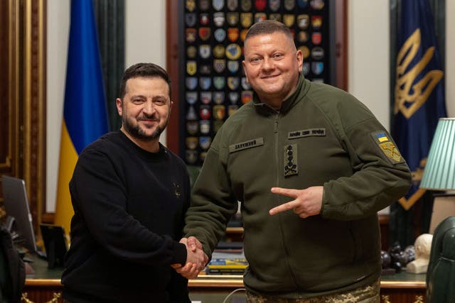 <p>Ukraine's president with now former commander in chief of the army, Valery Zaluzhny</p>