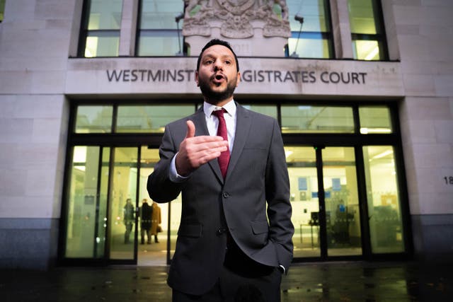 Sayed Ahmed Alwadaei speaking to the media outside Westminster Magistrates’ Court (James Manning/PA)