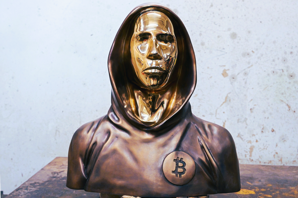 A bronze statue of Satoshi Nakamoto, the mysterious inventor of bitcoin, in the village of Nagytarcsa, east of Budapest